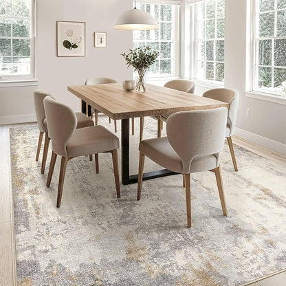 UERMEI Area Rug Living Room Rugs - Washable Neutral Modern Abstract Soft Thin Large Rug Indoor Floor No Slip Rug Carpet for Bedroom Under Dining Table Home Office Decor-Light Brown/Gray-7'x 9'