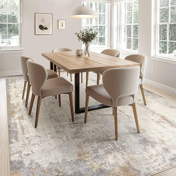UERMEI 5x7 Area Rug Living Room Rugs - Washable Neutral Modern Abstract Soft Thin Rug Indoor Floor No Slip Rug Carpet for Bedroom Under Dining Table Home Office Decor - Light Brown/Gray