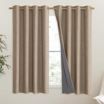 NICETOWN Burlap Vintage Open Linen Weave Flax Thermal Curtains, 100% Blackout Curtains 63" Long for Dining Room, Soundproof Window Treatment Drapes for Hall Room, 52" Wide Per Panel, Set of 2