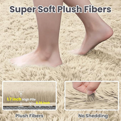 5x8 Area Rugs for Living Room: Soft Fluffy Shag Beige Rugs for Bedroom, Non Slip Large Fuzzy Plush Rug Indoor Floor Carpet for Nursery Kids Boys Girls Room, Dorms, Playroom, Modern Home Decor