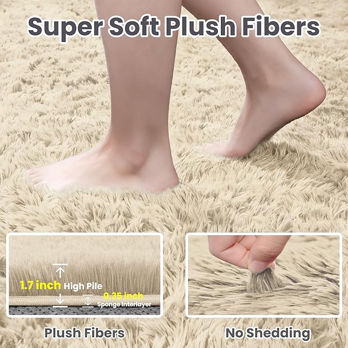6x9 Area Rugs for Living Room Rug: Soft Fluffy Shag Beige Rugs for Bedroom, Non-Slip Large Fuzzy Plush Rug Indoor Floor Carpet for Nursery Kids Boys Girls Room, Dorms, Playroom, Modern Home Decor