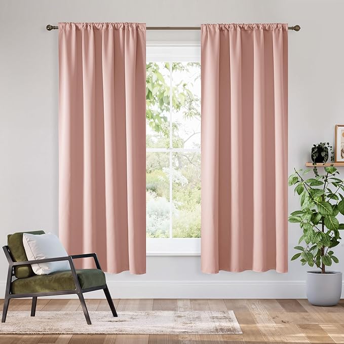 RYB HOME Bedroom Blackout Curtains 54 inches Long, 100% Blackout Thermal Insulated Noise Reducing Curtains for Living Room Nursury, 42 inches Wide by 54 inches Long, Peach Pink
