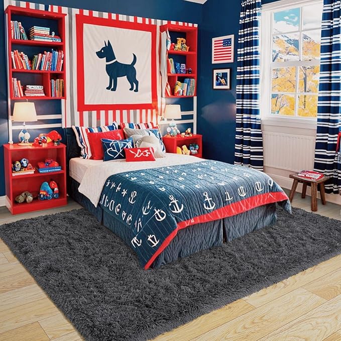 Pionblank Super Fluffy Area Rug for Living Room 5x7 Feet, Modern Indoor Shaggy Carpet, Soft Plush Non Slip Rugs for Bedroom Kids Room Teens Dorm Cloakroom Home Decor, Charcoal Grey