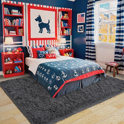 Pionblank Super Fluffy Area Rug for Living Room 5x7 Feet, Modern Indoor Shaggy Carpet, Soft Plush Non Slip Rugs for Bedroom Kids Room Teens Dorm Cloakroom Home Decor, Charcoal Grey