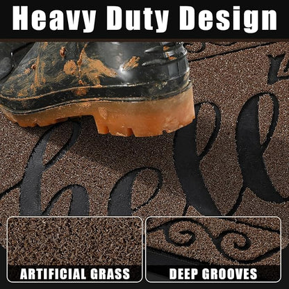 Yimobra Welcome Mats for Front Door 29.5x17, Heavy Duty Waterproof Outdoor Door Mat Outside Entrance, Non-Slip Low Profile Indoor Entryway Mat for Garage Patio, Coffee