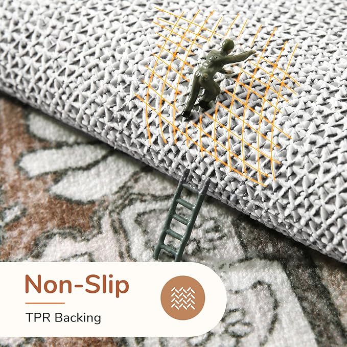 OPPODREAM Soft 10x14 Area Rugs, Washable Rugs 10x14 with Non Slip Backing, Low-Pile Faux Cashmere 10 x 14 Carpet, Brown