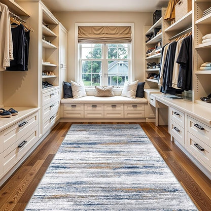 Large Runner Rugs for Hallway 4x18: Non-Slip Washable Wide Carpet - Soft Low-Pile Stain and Spill Resistant Rug for Entryway Living Room Dining Room Balcony Garage Office Navy Grey