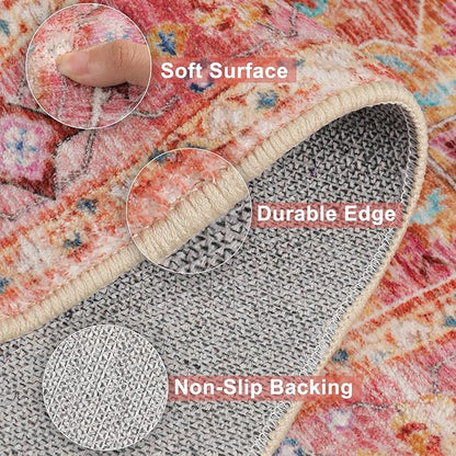 Yamaziot Washable Runner Rug, 2x10 Non-Slip Boho Vintage Hallway Rug Runner with Rubber Backing, Stain Resistant Distressed Carpet Runner for Bedroom, Kitchen, Laundry, Entrance