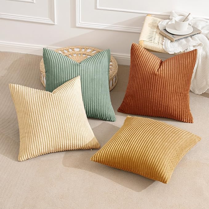 MIULEE Boho Farmhouse Throw Pillow Covers 20x20 Inch Set of 4 Summer Modern Natural Decorative Cushion Covers Soft Corduroy Spring Decor for Couch Bed Sofa Living Room Orange Teal Gradient Series
