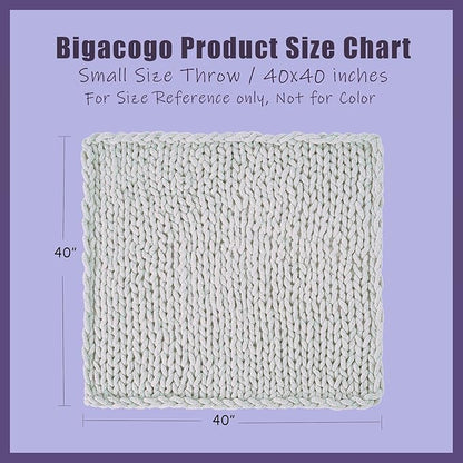 Bigacogo Chunky Knit Throw Blanket for Couch, 40x40 inches, 100% Hand Knitted with Thick Jumbo Chenille Yarn, Cozy Soft Large Rope Knot Cable Crochet Blankets for Sofa Bed Living Room, Peach Fuzz