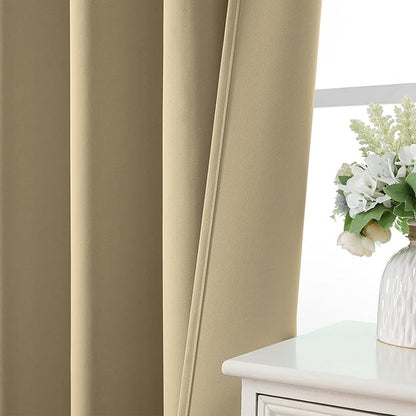 CUCRAF Beige Blackout Curtains Customize, Rod Pocket Room Darkening Curtain for Bedroom Living Room, Thermal Insulated Window Drapes 1 Panel (Custom Size, Color)