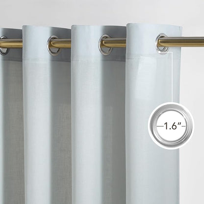 NICETOWN Light Cyan Linen Curtains for Kitchen, Thick Flax Small Window Treatments Semi Sheer Privacy Assured with Light Through for Cafe/Bathroom, W55 x L84, 2 Panels