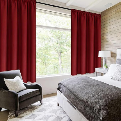 DWCN Burgundy Room Darkening Blackout Curtains - Thermal Insulated Privacy Energy Saving Window Curtain Drapes 42 x 72 inch Length, Set of 2 Bedroom Living Room Curtains