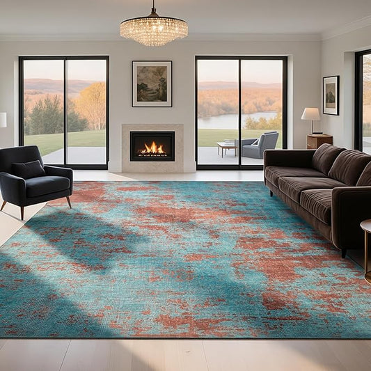 Washable Rugs 8x10 Area Rugs for Living Room-Modern Abstract Rugs for Bedroom,Dining Room,Ultra Soft Low Pile Large Carpet with Non Slip Rubber Backing,Neutral Accent Rug for Nursery Home Office