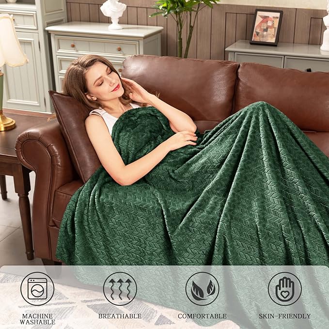 Inhand Fleece Throw Blanket, Super Soft Flannel Cozy for Adults, Washable Lightweight for Couch, Sofa, Bed, Office, Warm Plush for All Season, Green, 50"×60"