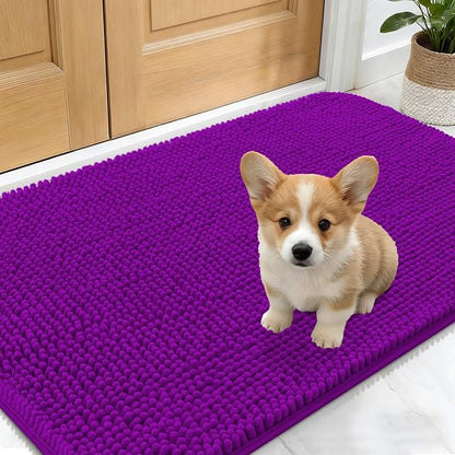 OLANLY Dog Door Mat for Muddy Paws 30x17, Absorbs Moisture and Dirt, Absorbent Non-Slip Washable Doormat, Quick Dry Chenille Mud Mat for Dogs, Entry Indoor Entryway Carpet for Inside Floor, Purple