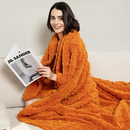 Aganear Blanket Queen Size - Cozy Boho Fall Decor Throw Blanket for Couch, Sofa, Bed, Office, Warm Decorative Present for Birthday, Christmas(90"x90", Burnt Orange)