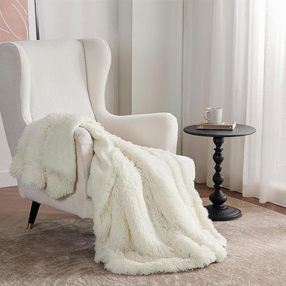 Bedsure GentleSoft Fluffy Cream Throw Blanket Decorative Blankets for Bed Couch Sofa, Cream Decor Sherpa Fleece Soft Cozy Fuzzy Plush Thick Warm Faux Fur Decorations, Ivory Girl Gifts, 50x60