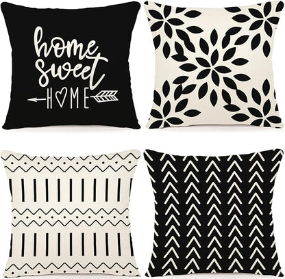 YCOLL Pillow Covers 20x20 Set of 4, Modern Sofa Throw Pillow Cover, Decorative Outdoor Linen Fabric Pillow Case for Couch Bed Car, Black