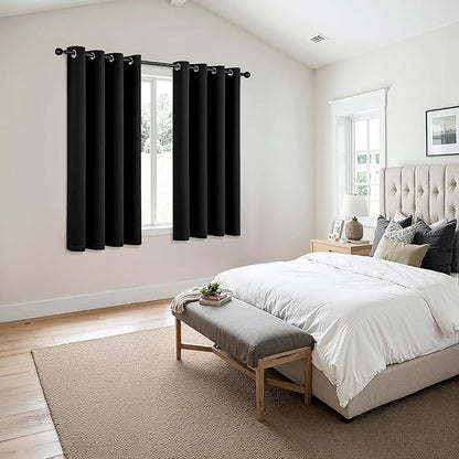 MIULEE Black Blackout Curtains for Bedroom Living Room 63 Inches Long 2 Panels, Thermal Insulated Room Darkening Drapes Solid Grommet Noise Reduction Light Blocking Window Treatments 50x63 Inch