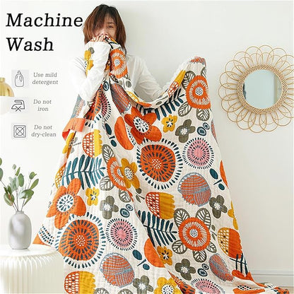 MSGKV Cotton Throw Blanket for Couch Bed 90''x98'', Floral Soft Farmhouse Blanket Spring Decorative Quilt Gifts for Women Muslin