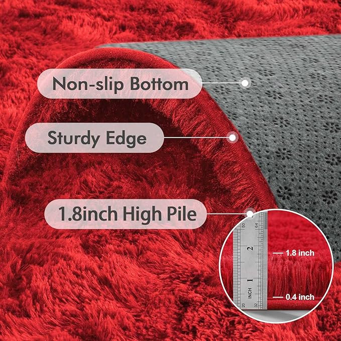 6x9 Ft Red Shag Rugs for Living Room Decor, Ultra Soft Fluffy Furry Area Rugs for Bedroom Indoor Floor, Aesthetic Carpet for Kids Nursery Dorm Home