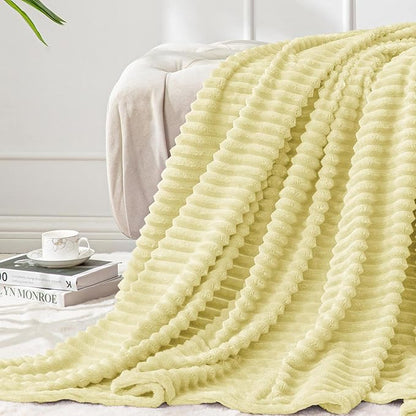 BEDELITE Fleece Blanket Twin Size – 3D Ribbed Jacquard Soft and Warm Decorative Fuzzy Blankets – Cozy, Fluffy, Plush Lightweight Throw Blankets for Couch, Bed, Sofa(Transparent Yellow, 60x80 inches)