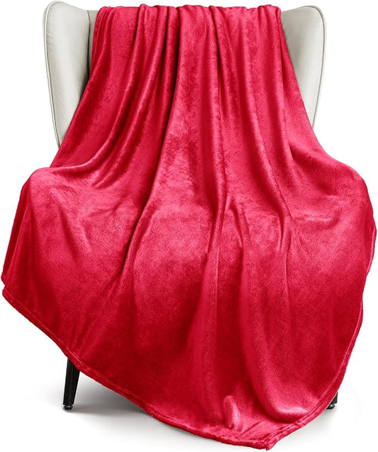 Exclusivo Mezcla Fleece Throw XL Blanket for Couch, Sofa, Super Soft and Warm Red Blankets, All Season, Cozy, Plush, Lightweight, 50x70 Inches