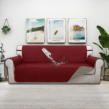 ISSUNTEX Double Protection 100% Waterproof Sofa Covers for Living Room, Couch Covers for 3 Cushion Couch Sofa, Reversible Furniture Protector Sofa Cover for Dogs, Pets (Sofa, Christmas Red/Beige)