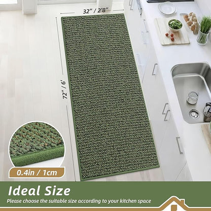 BEQHAUSE Kitchen Runner Rugs 32"x72", Non-Slip Kitchen Mats for Floor, Super Absorbent and Stain Resistant Kitchen Rug, Machine Washable Rugs for Kitchen, Hallway, Laundry & Sink, Green