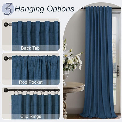 Navy Blue Short Blackout Curtains 54 Inch Length 2 Panels for Bedroom Men Room Decor Darkening Linen Textured Insulated Curtains for Living Room Bathroom Window Dark Navy Midnight Blue Wide 52x54 Long