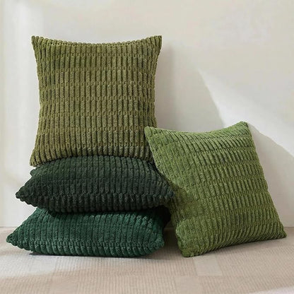 Fancy Homi Set of 4 Green Boho Winter Decorative Throw Pillow Covers 22x22 Inch for Couch Bed Sofa, Aesthetic Modern Bohemian Room Decor, Soft Fuzzy Cozy Corduroy Textured Cushion Case 55x55cm