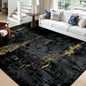 Washable Area Rugs Square 10ft Non-Slip Modern Abstract Soft for Living Room Entryway Bedroom Nursery, Print Pattern, Dark Black Gold