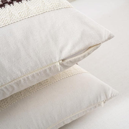 Fancy Homi Set of 1 Boho Brown Long Lumbar Decorative Throw Pillow Cover 12x24 Inch for Couch Bed Sofa Chair, Modern Organic Farmhouse Home Decor, Soft Cotton Cute Accent Rectangle Cushion Case