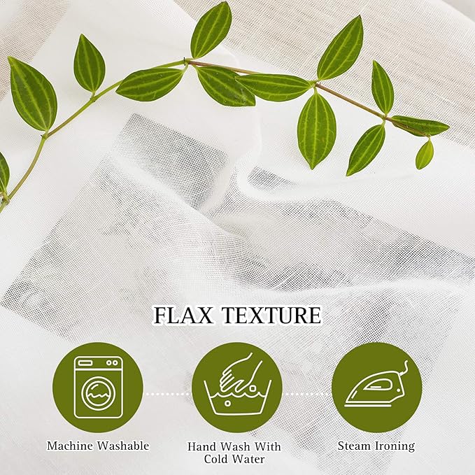 NICETOWN 45 inch Long Rich Linen Curtains Flax Texture, Grommet Top Rustic Drapes Half Window Semi Sheer with Light Filtering for Kitchen/Nursery/Cafe, Ivory, 104" Wide Total 2 Panels