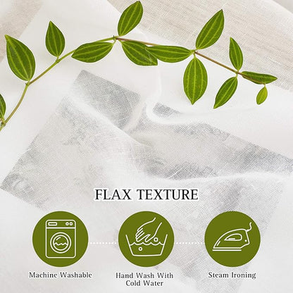 NICETOWN 45 inch Long Rich Linen Curtains Flax Texture, Grommet Top Rustic Drapes Half Window Semi Sheer with Light Filtering for Kitchen/Nursery/Cafe, Ivory, 104" Wide Total 2 Panels