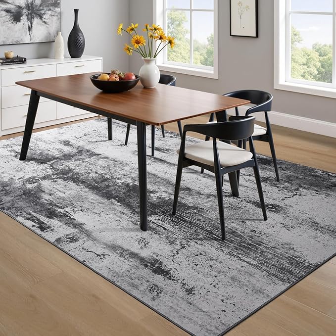 Toneed Abstract Area Rug 5x7 Modern Washable Rug Soft Non Slip Rug Low Pile for Bedroom Living Room Dining Room Slate Grey