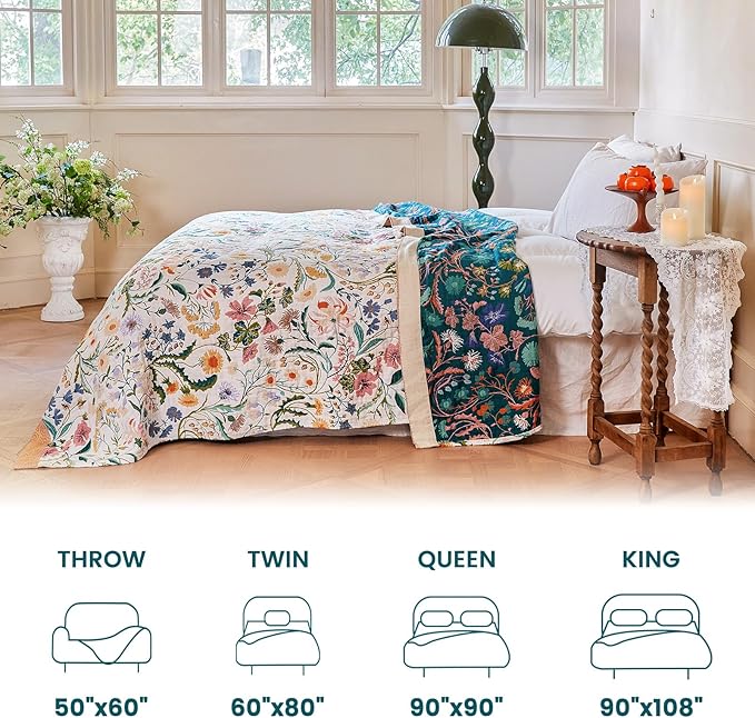 MSGKV The Boho Layer: 50"x60" Cotton Throw Blanket – Lightweight & Reversible Maximalist Colorful, Decorative Accent for Couch Snuggles, Bed Layers & Road Trips
