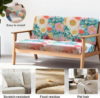 4Pcs Patio Stretch Cushion Covers,Outdoor Sofa Replacement Cover Slipcovers for Patio Furniture Cushion Covers, Washable Reusable Furniture Protector