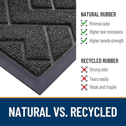 OLANLY Front Door Mat Indoor Outdoor Entrance, Waterproof All-Season, All-Weather Doormat, Sturdy Natural Rubber, Low Profile, Easy Clean Patio Porch Entryway Mat, Herringbone Brick (Black, 59x35)