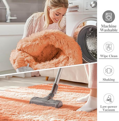 OLANLY 2x6 Machine Washable Runner Rugs for Hallway, Soft Fluffy Shaggy Bedside Rugs for Bedroom, Living Room, Indoor Floor Carpet for Kids Girls and Boys, Home Decor Aesthetic, Muted Orange