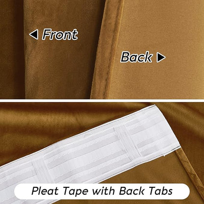 RYB HOME Gold Brown Velvet Curtains 102 inches with Hook Belt, Soft Fabric Room Darkening Thermal Insulated Luxurious Home Decor Curtains for Living Room Bedroom, W 52" x L 102", 2 Panels Set