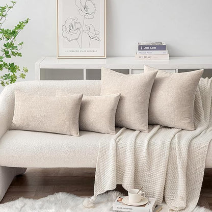 MIULEE Pack of 2 Couch Throw Pillow Covers 12x20 Inch Soft Light Brown Chenille Lumbar Pillow Covers for Sofa Living Room Solid Dyed Cases
