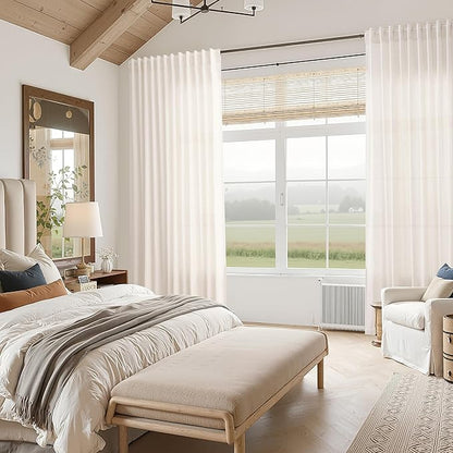 Ivory White Curtains 96 Inches Long 2 Panels for Bedroom Living Room Back Tab Semi Sheer Linen Curtain Modern Farmhouse Coastal Decor 96 inch for Patio Sliding Door Office 52X96