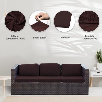 8Pcs Stretch Patio Cushion Covers,Outdoor Couch Covers Replacement,Outdoor Couch & Sofa Slipcovers,for Patio Furniture Cushion Covers,Washable Reusable Furniture Protector (Coffee,Cover Only)