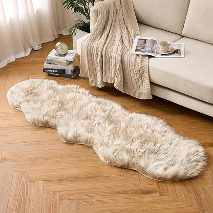 MIULEE Luxury Super Soft Fluffy Area Rug Faux Fur Sheepskin Rug Decorative Plush Shaggy Carpet for Bedside Sofa Floor Nursery 2 x 6 Feet, Beige