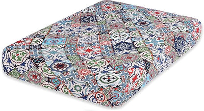 hyha Printed Couch Cushion Covers, Floral Sofa Covers Washable for 2 Cushion Couch, Stretch Pattern Outdoor Cushion Covers for Patio Furniture with Elastic Bottom(Medium, Patchwork Moroccan)