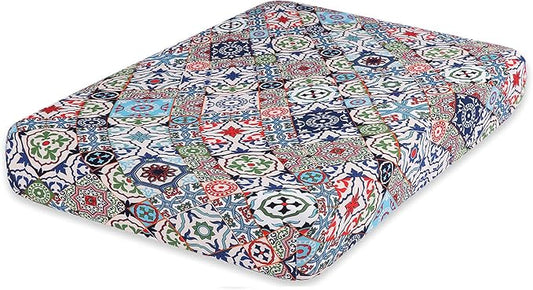 hyha Printed Couch Cushion Covers, Floral Sofa Covers Washable for 2 Cushion Couch, Stretch Pattern Outdoor Cushion Covers for Patio Furniture with Elastic Bottom(Medium, Patchwork Moroccan)