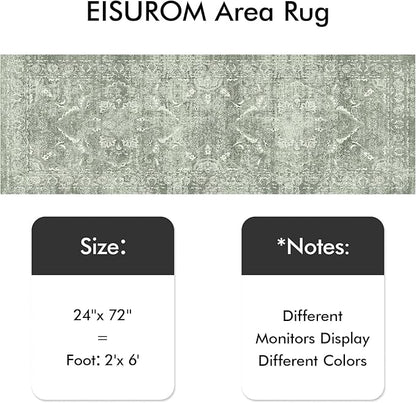 Hallway 2x6 Washable Runner - Non-Slip Vintage Long Rug for Entryway Low-Pile Medallion Runner for Hallway Waterproof Traditional Runners Indoor Thin Rug for Kitchen (Muted Sage Green, 2x6)