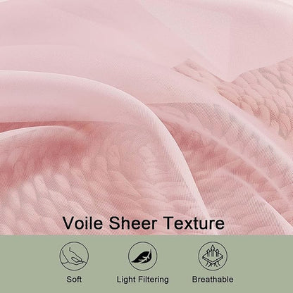 OWENIE Sheer Curtains 84 Inches Long 2 Panels Set, Sheer Blush Curtains for Living Room Bedroom 59 Inch Extra Wide, Modern Voile Filmy Rod Pocket Drapes, 2 Pcs, Each 59 W x 84L, Blush